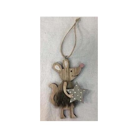 Mouse With Star Hanger, 16cm 