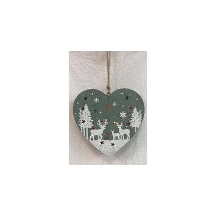 Hanging LED Wooden Heart, 12cm 