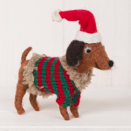 Woollen Dog In Christmas Sweater, 12cm 