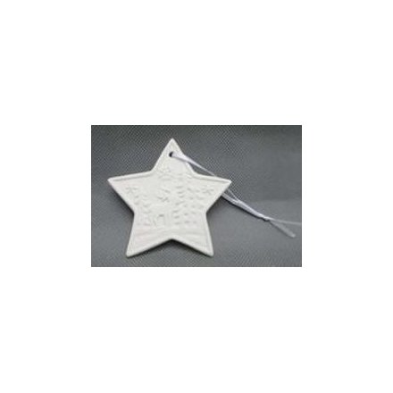 White Ceramic Hanging Star, 8cm 