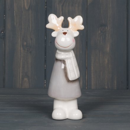 A small grey standing ceramic Reindeer 