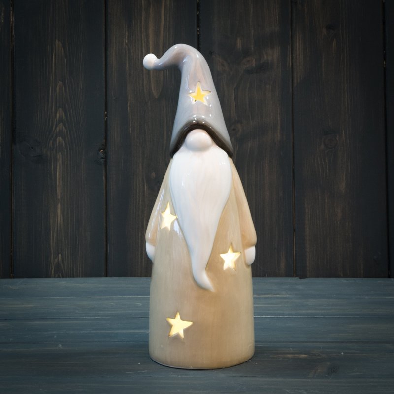 Beige Ceramic Gonk With LED, 21.5cm 50289 Christmas / Display and