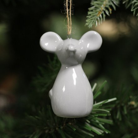A sweet and simplistic hanging ceramic mouse decoration in a grey tone 