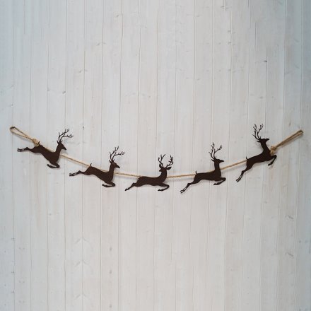 A simple garland featuring a distressed reindeer display 
