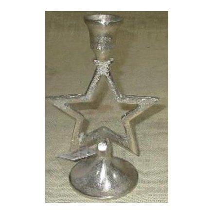 Metal Silver Star Candelabra, 19cm 
