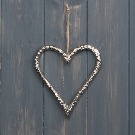 Hammered Metal Heart Hanger, 10cm 