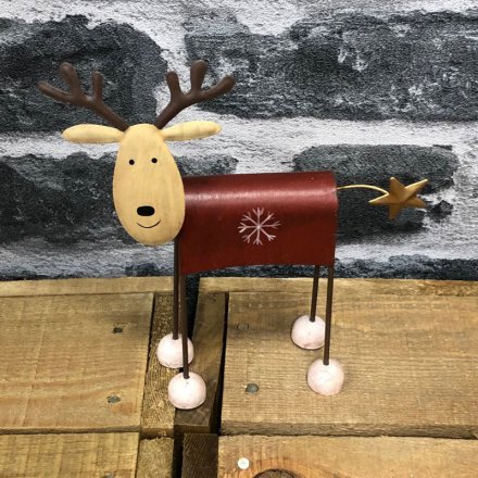 Metal Red Reindeer Decoration, 14cm 
