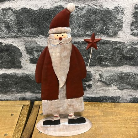 Distressed Standing Metal Santa, 18cm 