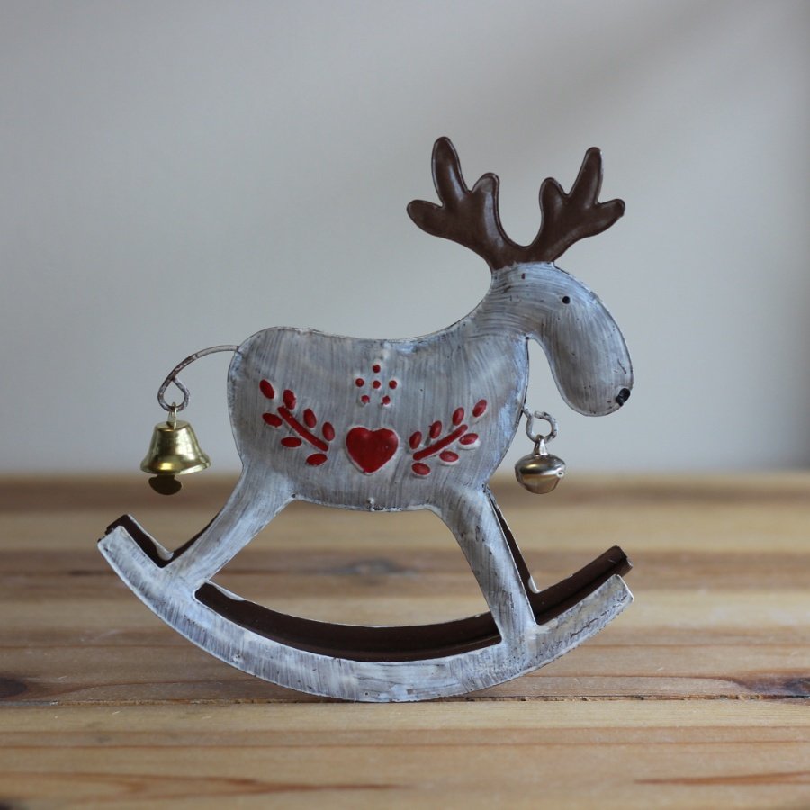 Festive White Rocking Reindeer, 12.5cm | | Christmas Decorations ...