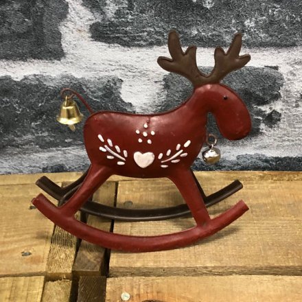 Festive Red Rocking Reindeer, 12.5cm 