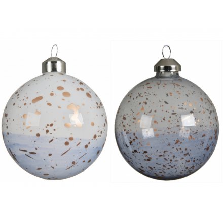 , these baubles feature an ombre setting and bronze speck covering 