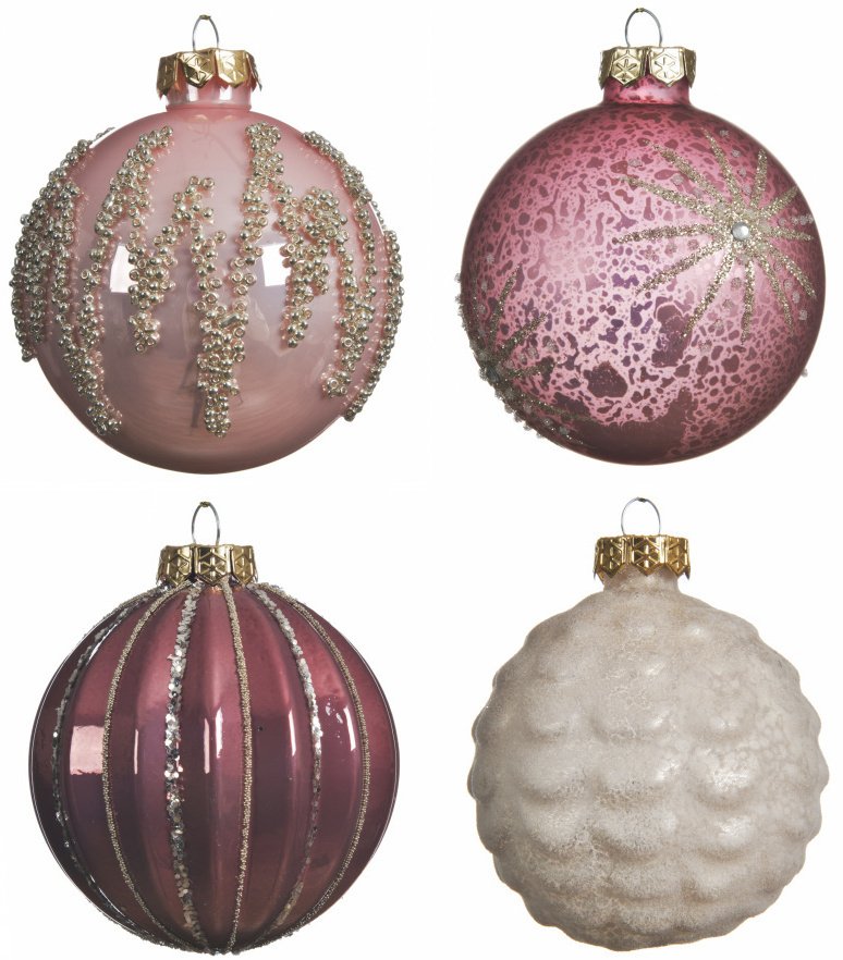 Glass Blush Pink And Glitter Baubles 8cm 50389 Christmas Baubles