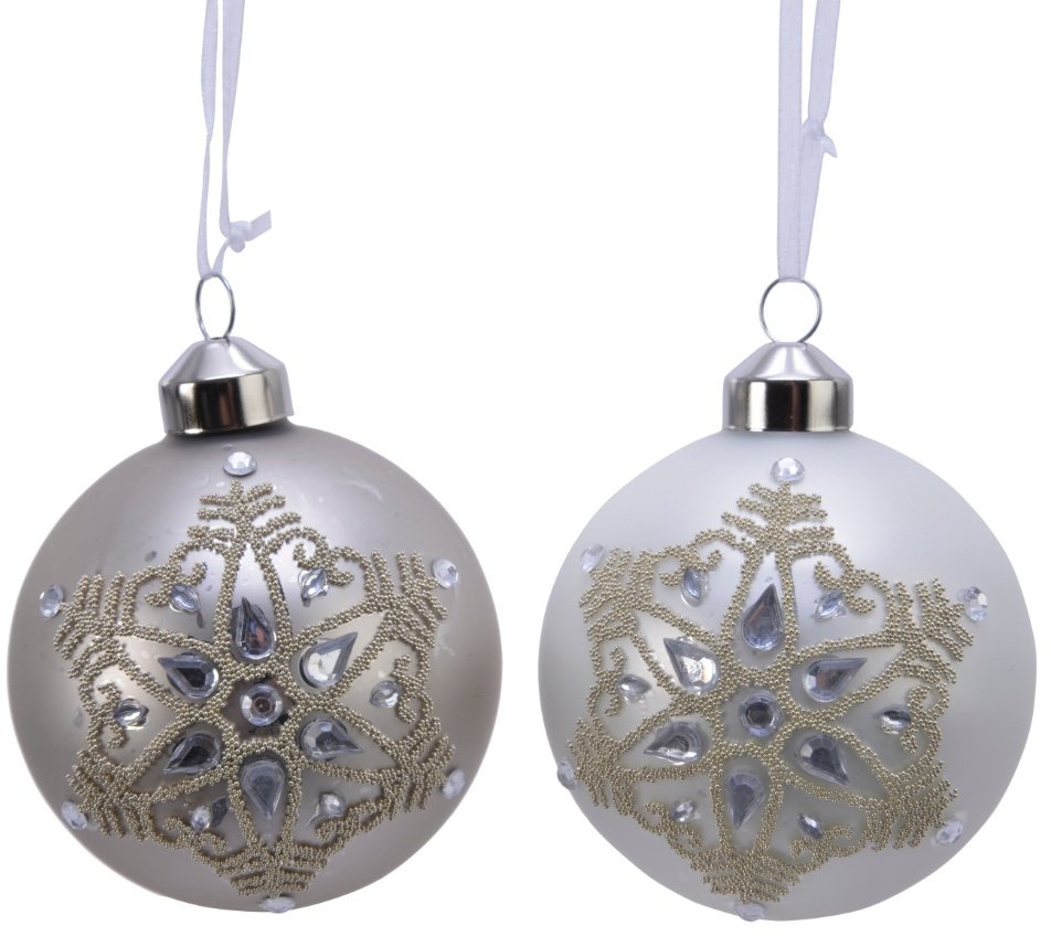 Glass Matte Silver & White Snowflake Baubles, 8cm | 50391 | Christmas ...