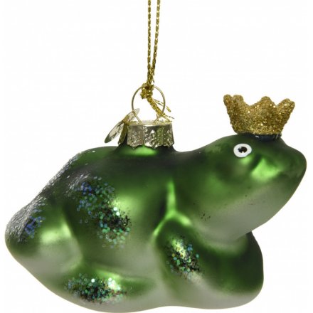 Green Frog Prince Glass Hanger, 8cm 