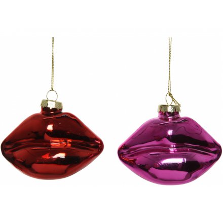 Red & Pink Lips Glass Hangers, 10cm 