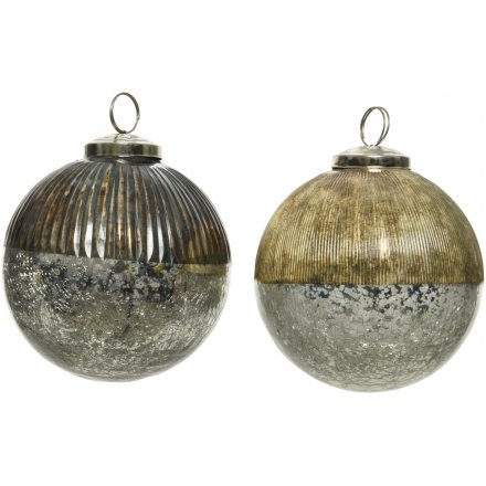 Tarnished & Crackle Glass Baubles, 2 Assorted