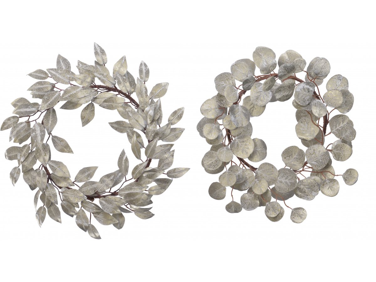 Round Frosted Gold Leaf Wreaths, 48cm 50422 Christmas / Wreaths and