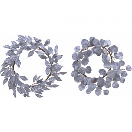 Frosted Artificial Silver Leaf Wreaths, 48cm 