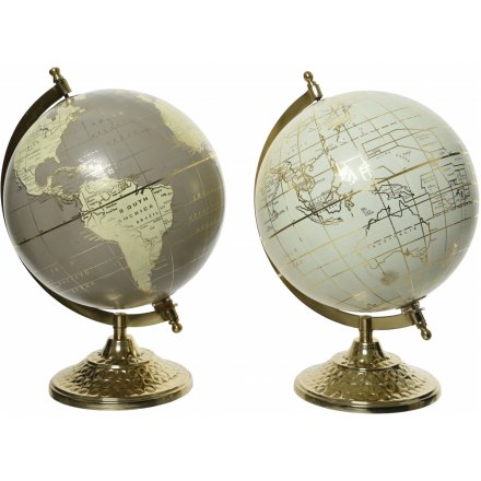 White & Brown Decorative World Globes, 30cm 