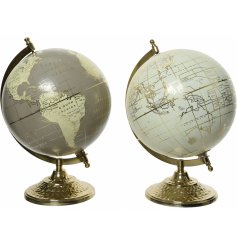 A assortment of Cashmere Brown and Wool White toned globes on Rustic Iron Stands 