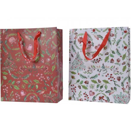 Red & White Traditional Print Gift Bags, 32cm 