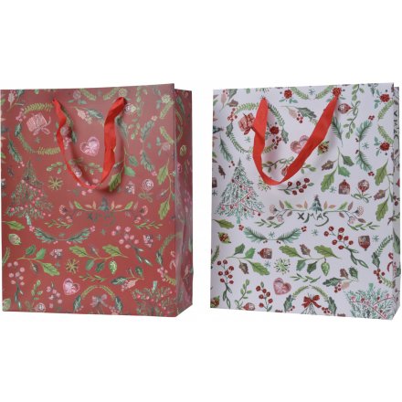 Red & White Traditional Print Gift Bags, 24cm 