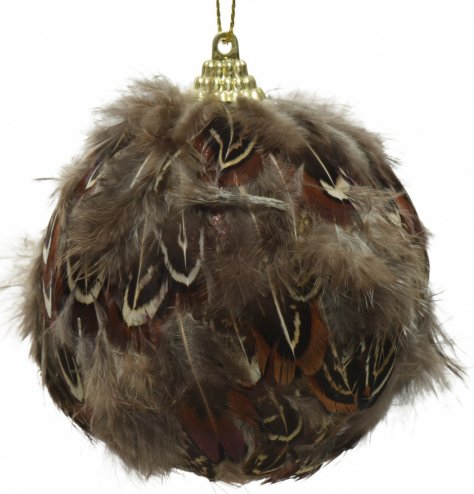 Luxurious feather bauble in warm browns.