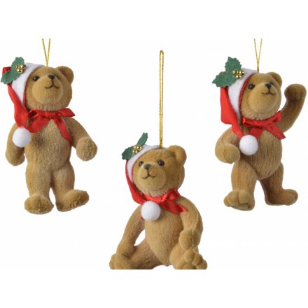 Assorted Fuzzy Fur Festive Bear Hangers, 14cm 