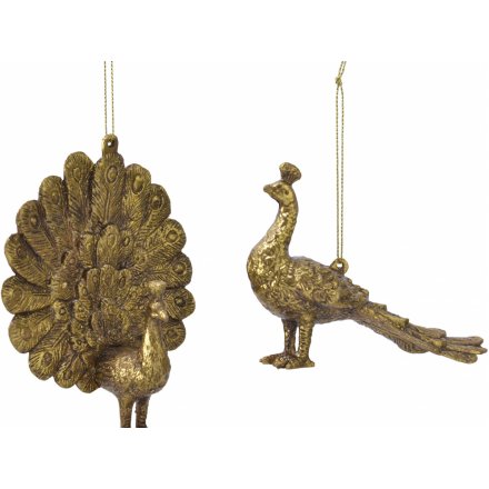 Assorted Tarnished Gold Peacock Hangers, 12cm 