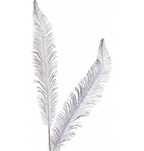 A tall feather spray in silver with glitter finish. 