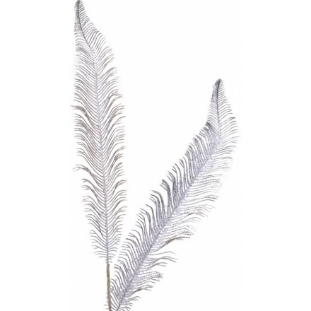 Tall Glitter Silver Feather Spray