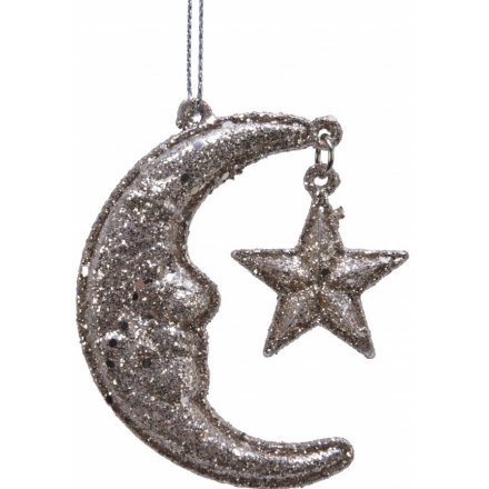 Glitter Moon & Star Hanger, 6.5cm 
