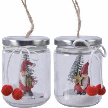 Mini Santas In Jam Jar Hangers, 9cm 