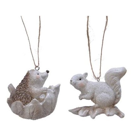 Hanging Glittery Woodland Critters, 7cm 