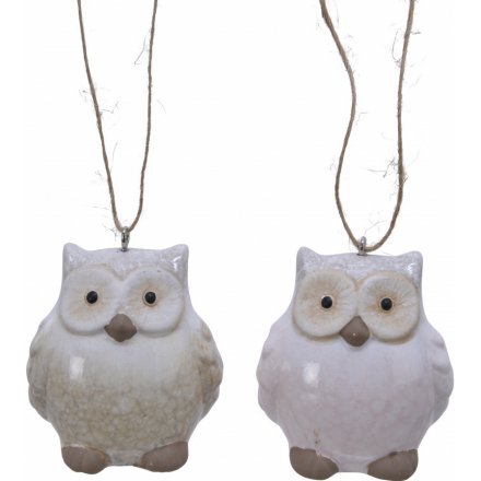 Assorted Smooth Terracotta Owl Hangers, 5.5cm 