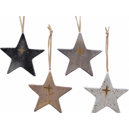 Hanging Terracotta Stars With Gold Splashes, 10cm 
