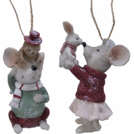 Pastel Mice Hanging Decorations, 10cm 