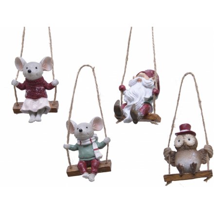 Winter Characters On Swing 4 Assorted