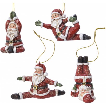 Assorted Yoga Posed Santa Decorations, 8cm 