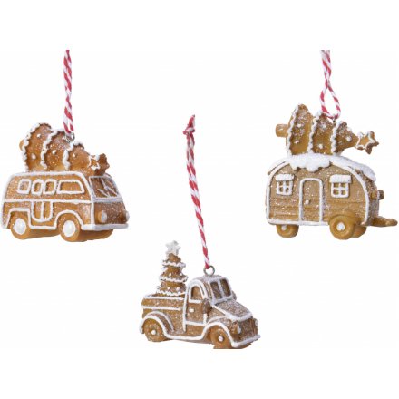 Assorted Hanging Gingerbread Vehicles, 7cm 