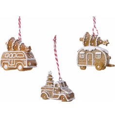 A delicious looking assortment of Gingerbread Vehicles each decorated with glittery icing trimmings 