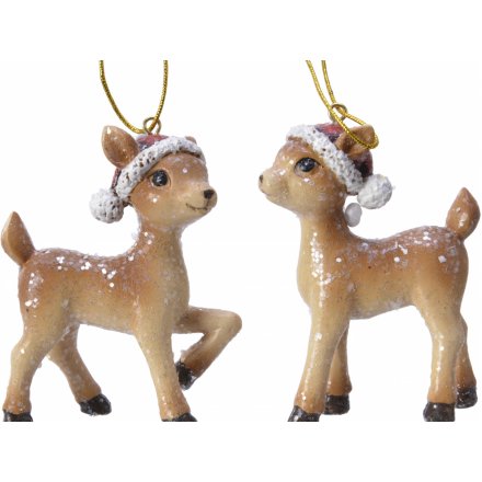 Hanging Resin Glitter Deer Decorations, 8.5cm 