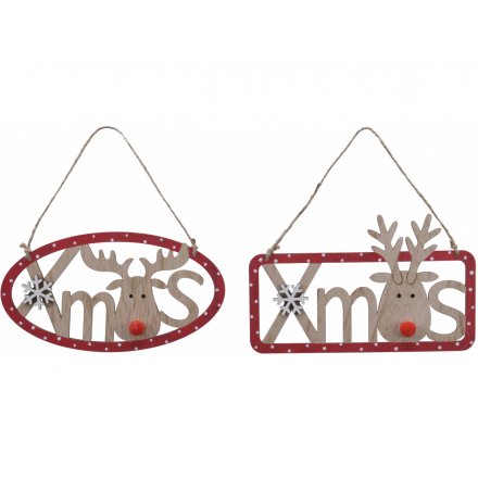 Hanging Wooden Xmas Signs, 18cm 