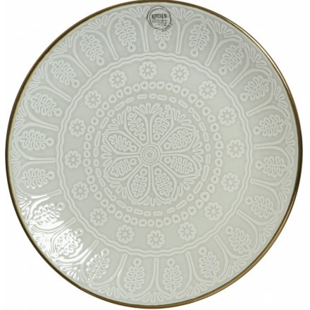 Metallic Rimmed Stoneware Dinner Plate, 27cm 