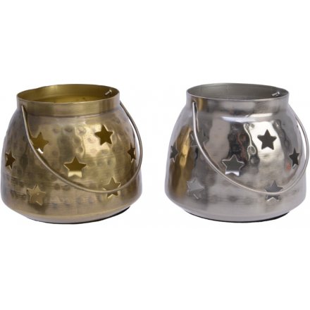Gold/Silver Hammered Candle Holders, 10cm 