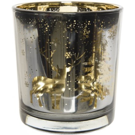 Gold Woodland Scene Laser Cut Candle Pot, 8cm 