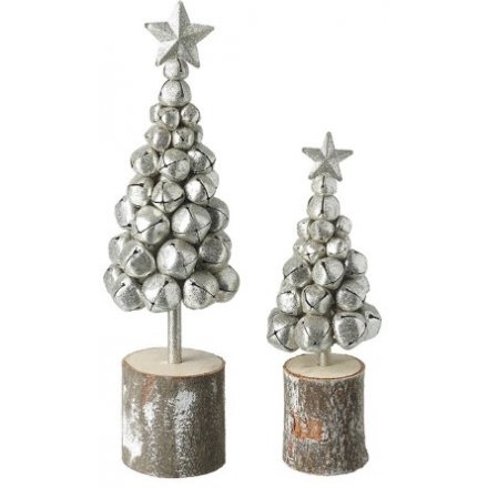 Set of 2 Silver Bell Trees, 28.5cm 