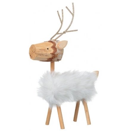Wooden Reindeer With Faux Fur Body, 7.5cm 