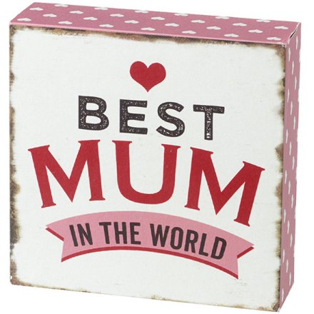 Best Mum Distressed Wooden Block, 8cm 