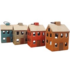  A charming mix of mini ceramic house tlight holders with added hoops for hanging 